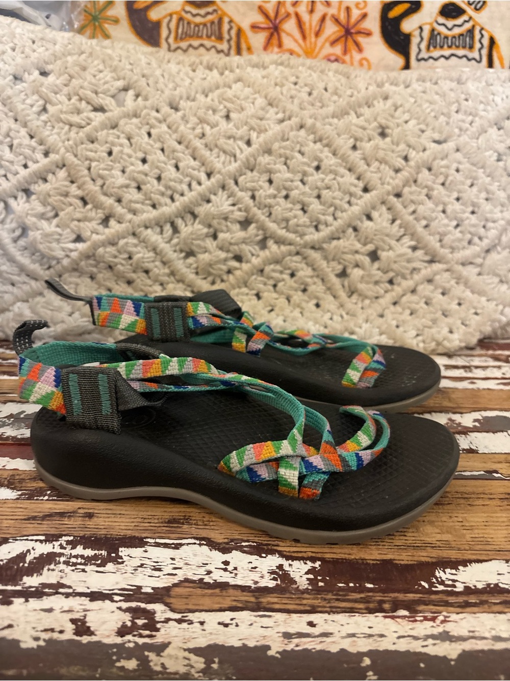 Chaco Kids Multicolor Strappy Sandals with Black Footbed